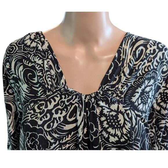 Talbots Size 1X (marked 3X) Black Cream Floral Workwear Classic Stretch Top - Picture 3 of 8